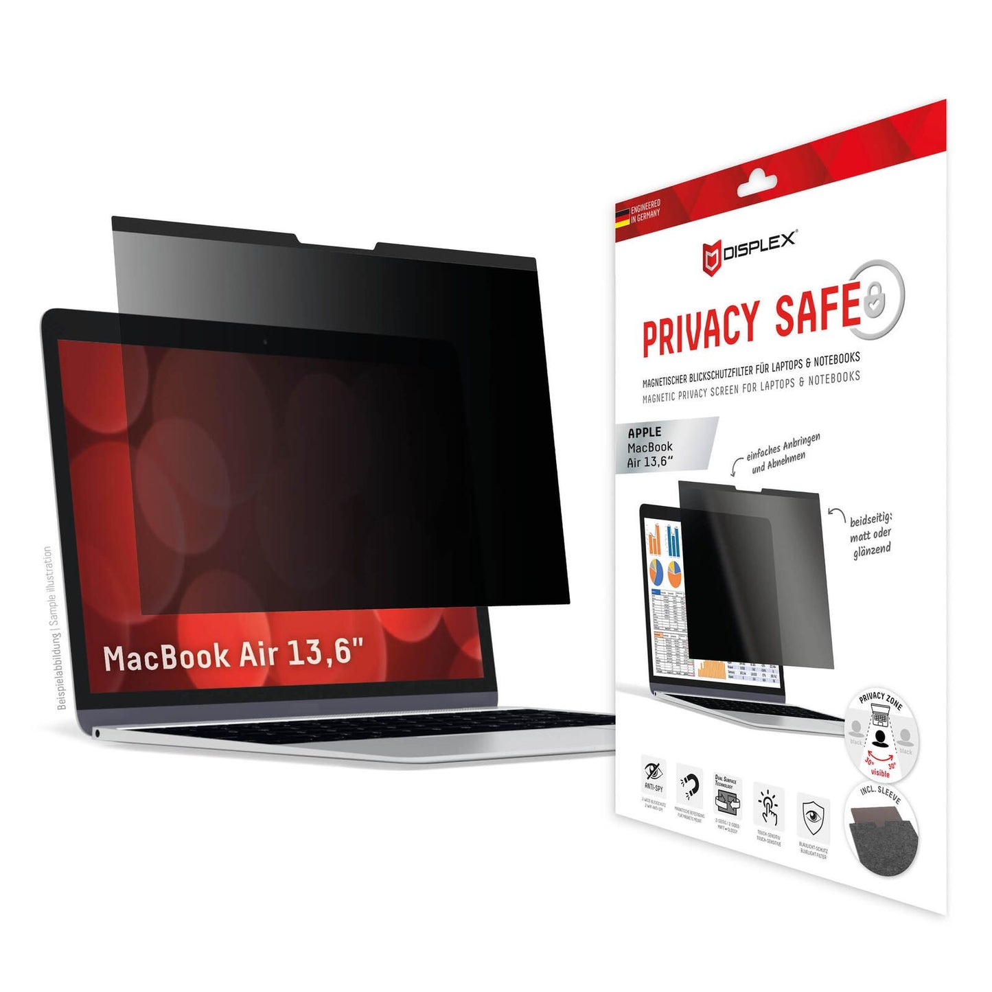 DISPLEX PRIVACY SAFE Magnetischer 2-Wege Blickschutzfilter für MacBook Air 13,6‘‘