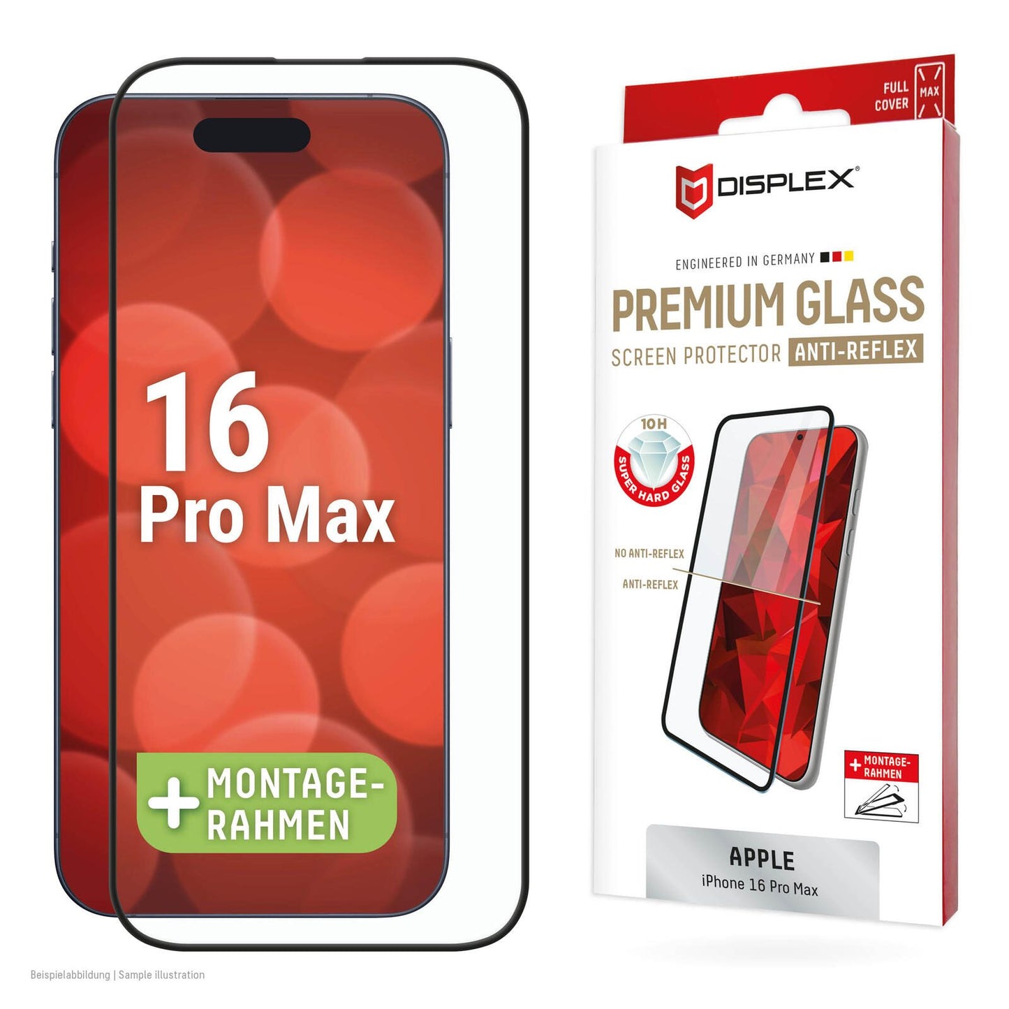 DISPLEX Premium Anti-Reflex Panzerglas (super-entspiegelt, FC, 10H) für Apple iPhone 16 Pro Max