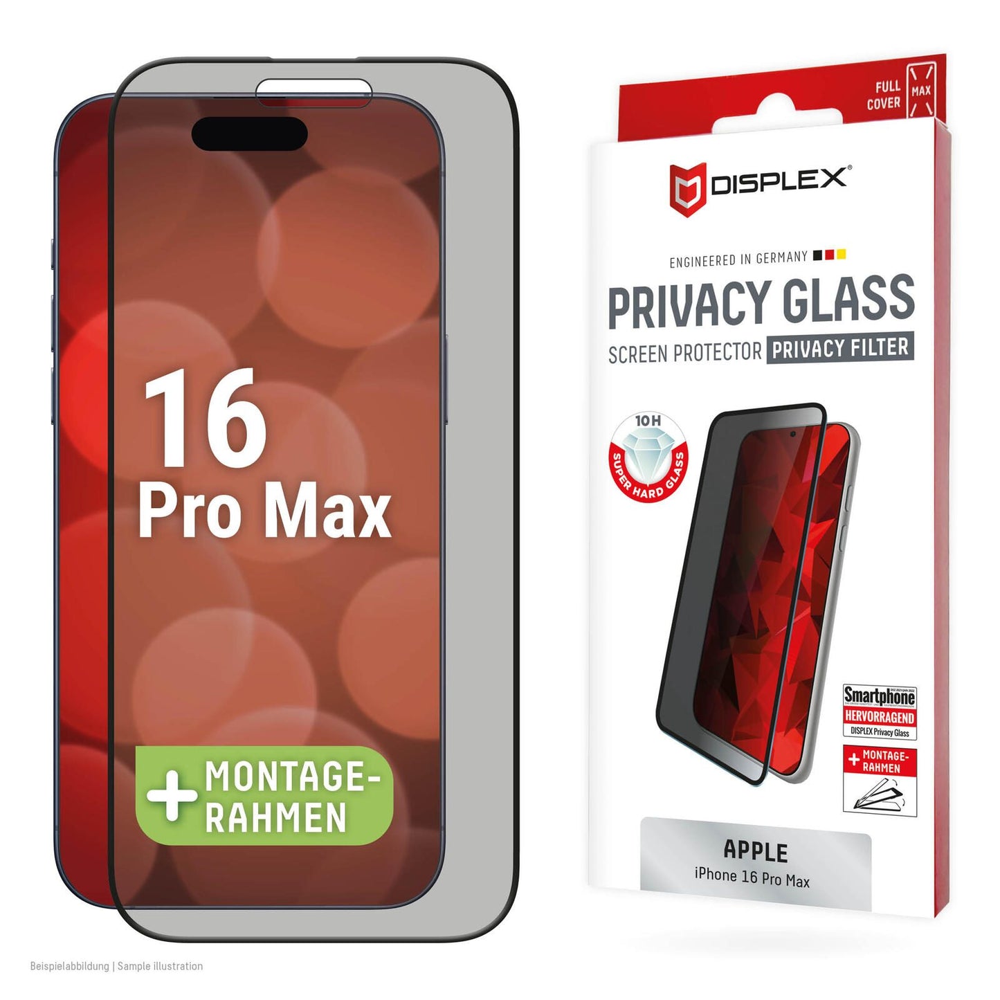 DISPLEX Privacy Full Cover Panzerglas (10H) für Apple iPhone 16 Pro Max