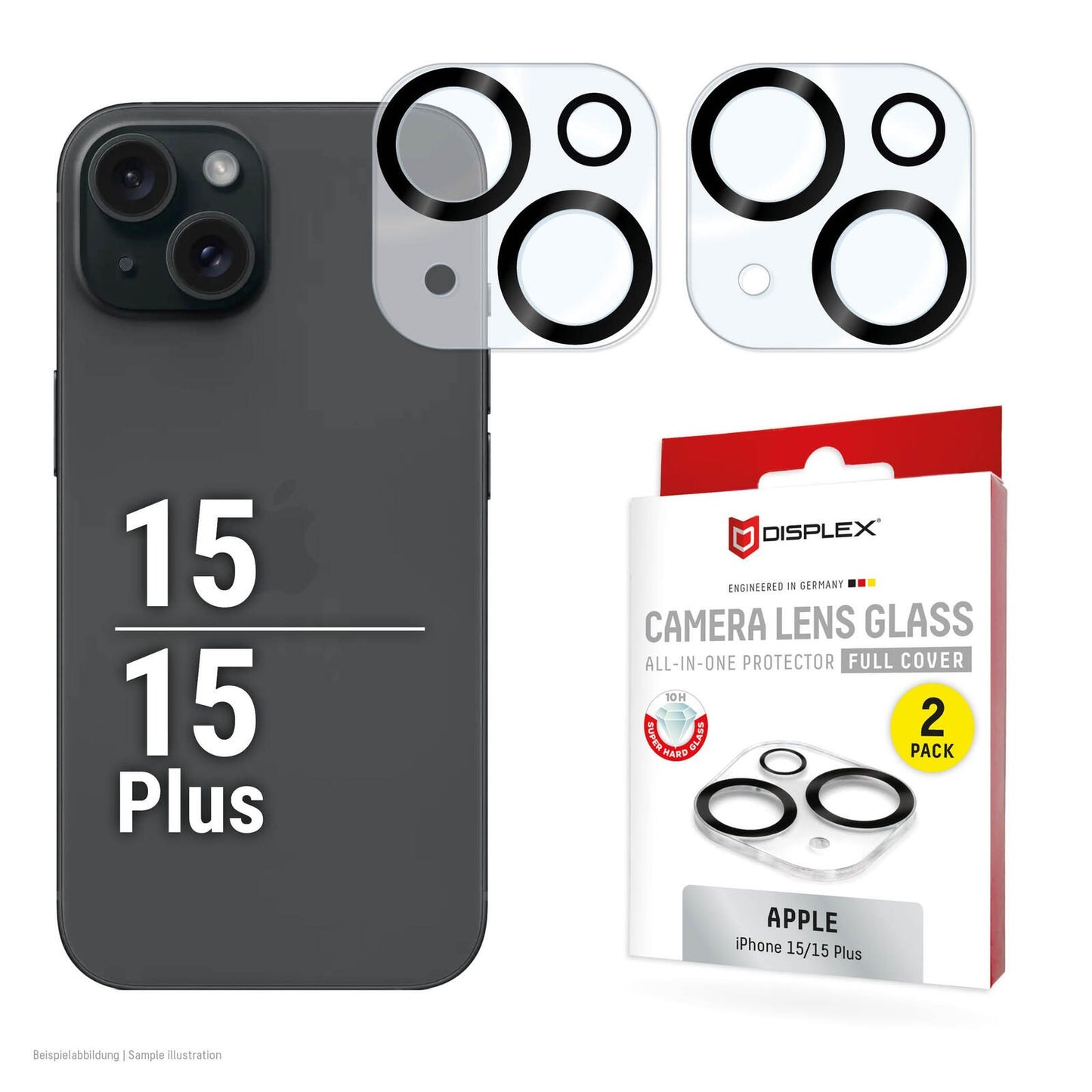 DISPLEX Full Cover Camera Lens Glass, iPhone 15/15 Plus (2 Stück)