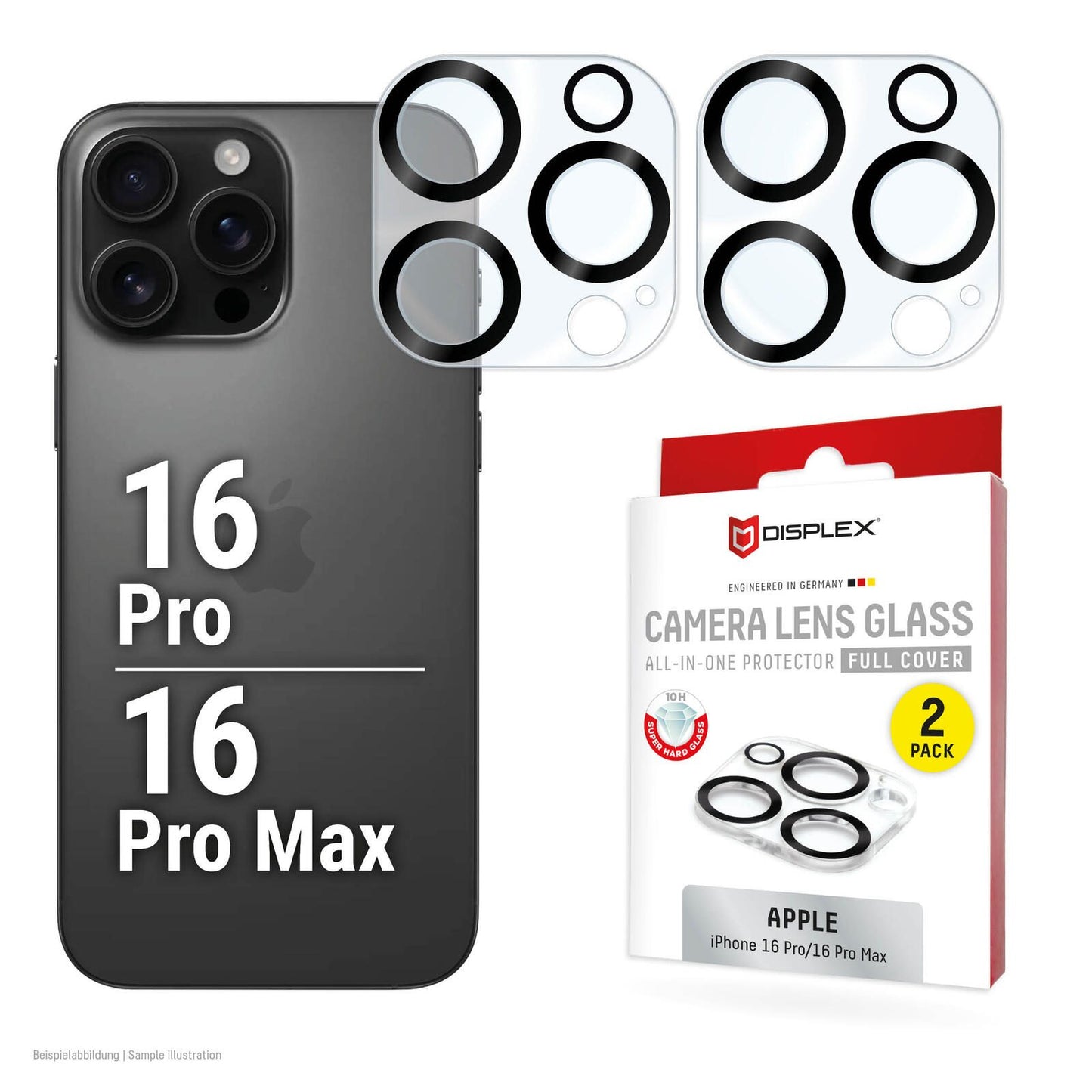 DISPLEX Full Cover Camera Lens Glass, iPhone 16 Pro/16 Pro Max (2 Stück)