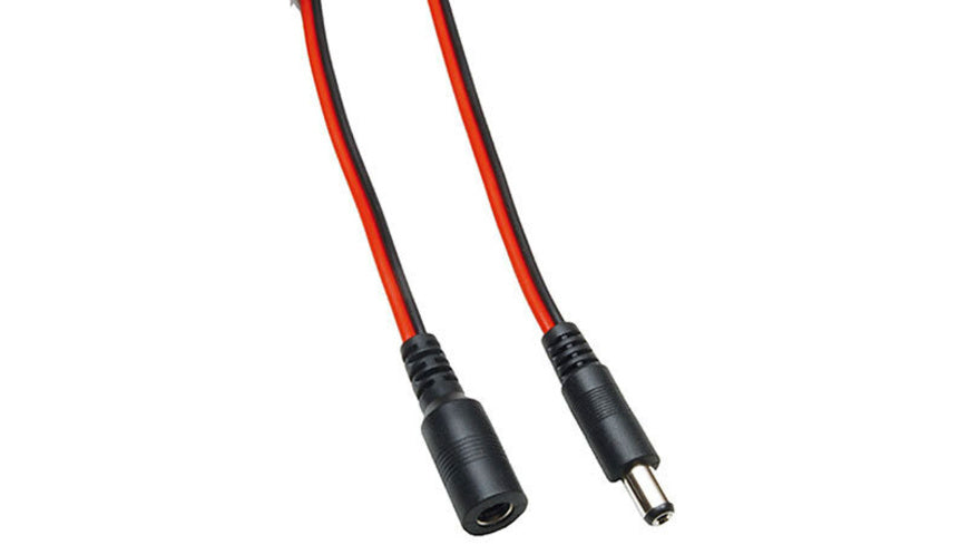 DC-Verlängerung 2 x 0,4 mm² mit DC-Hohlstecker 2,1/5,5/9,5 mm auf 2,1/5,5 mm, 3 m, rot-schwarz
