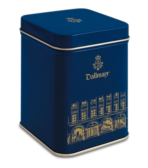 Teedose leer, dunkelblau mit Hausmotiv, Inhalt 100g