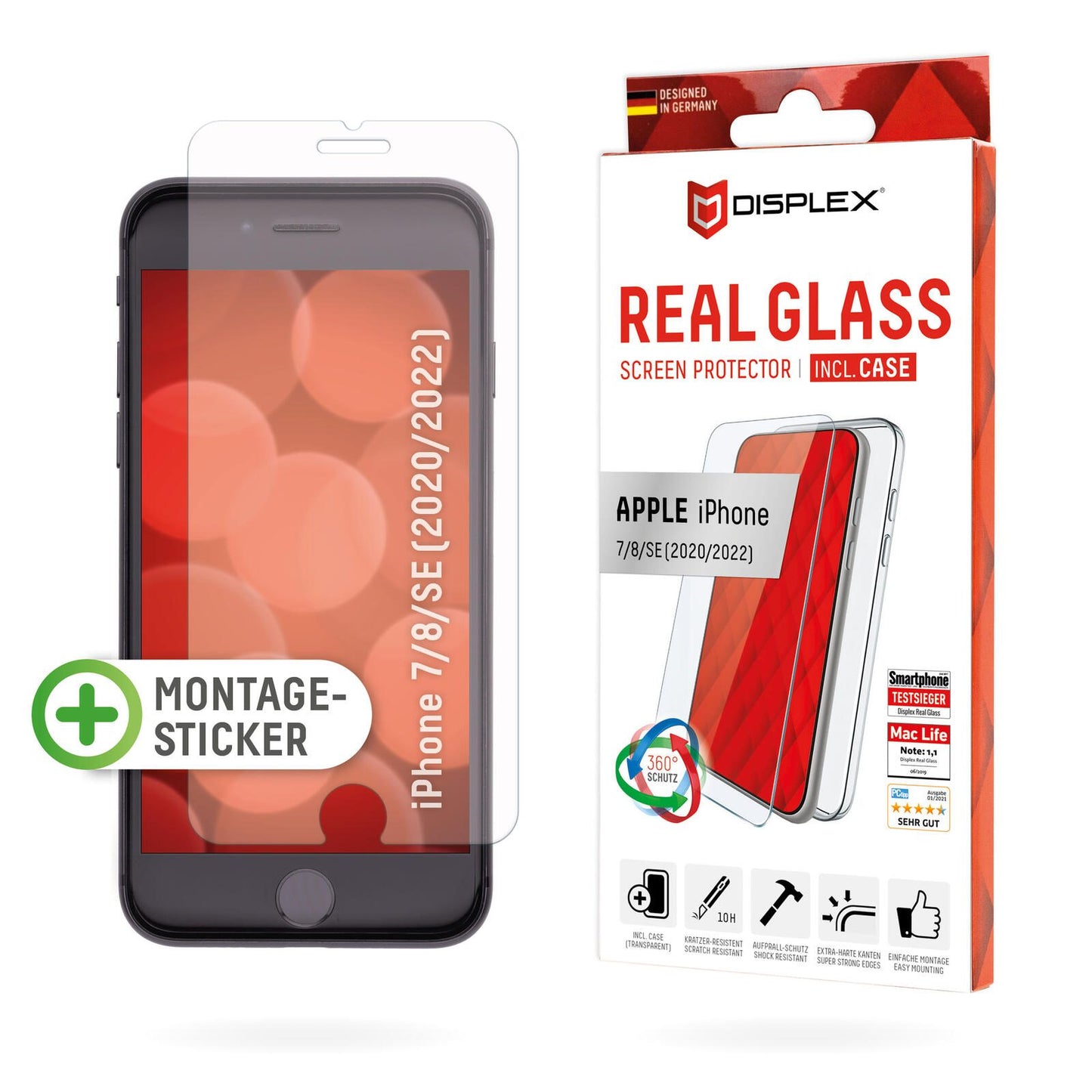 DISPLEX Real Glass + Case für Apple iPhone 7 / 8 / SE (2022)