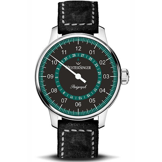 Perigraph AM 1002P/B von Meistersinger die Einzeigeruhr mit Datum und mit Automatikwerk