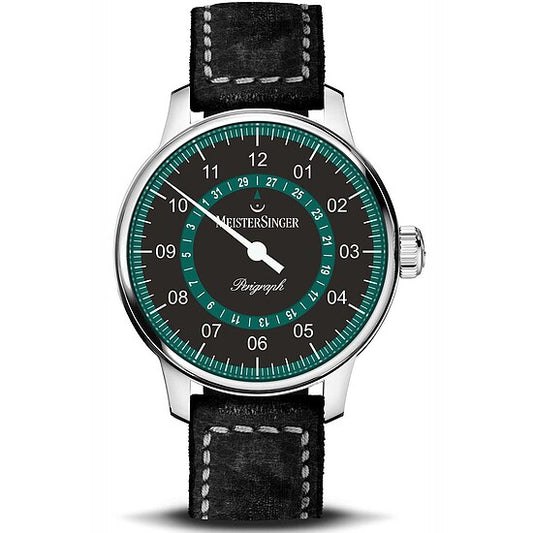 Perigraph AM 1002P/B von Meistersinger die Einzeigeruhr mit Datum und mit Automatikwerk
