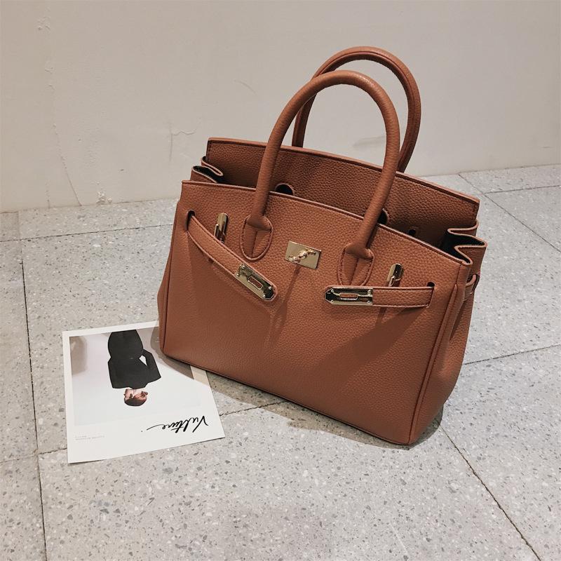 Frauen Taschen Mode Lychee Muster Platin Tasche Hand Schulter Diagonal Weibliche Tasche braun
