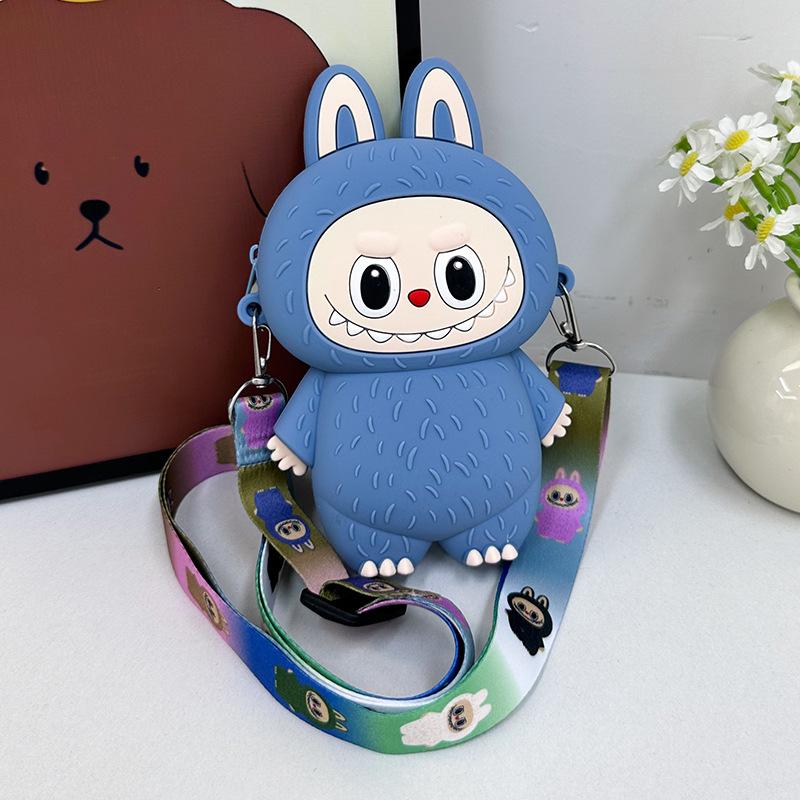Sommer Neu Super Beliebte Kinder Wechselgeldtaschen Niedliche Cartoon Weiche Silikon Münztasche für Mädchen und Jungen Trendige Macaron Mini Umhängetasche Kinder Urlaubsgeschenk blau