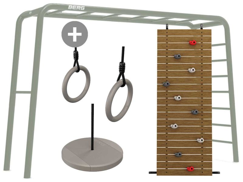 BERG PlayBase Large TL Grün inkl. Tellerschaukel, Turnringe und Kletterwand