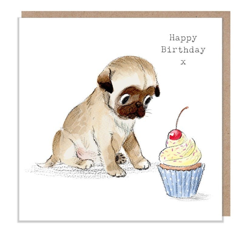 Karte Mops mit Cupcake
