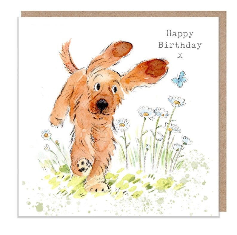 Karte Cocker Spaniel mit Blumen