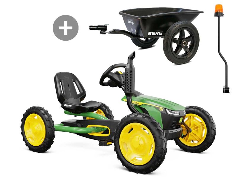 BERG Buddy John Deere Pedal-Gokart mit Anhänger und Rundumlicht