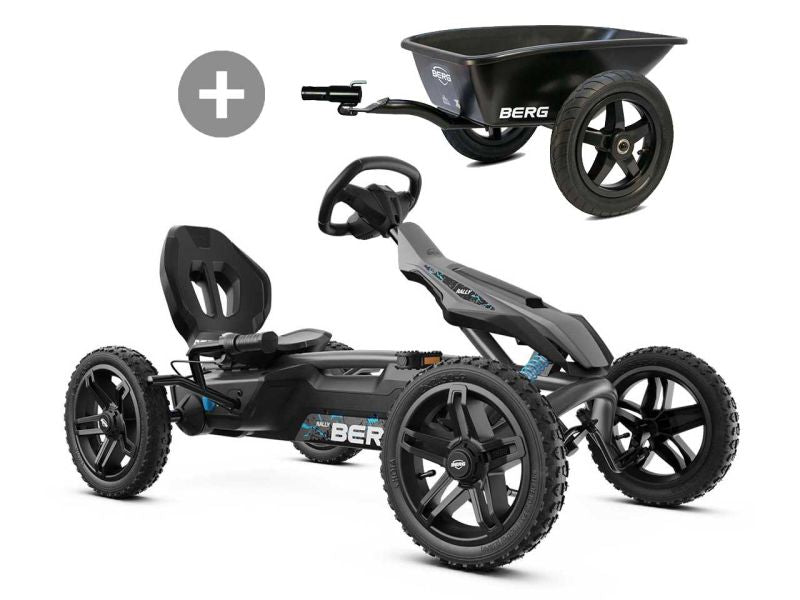 BERG Rally DRT Black 2.0 Pedal-Gokart mit 3-Gang-Schaltung mit Anhänger