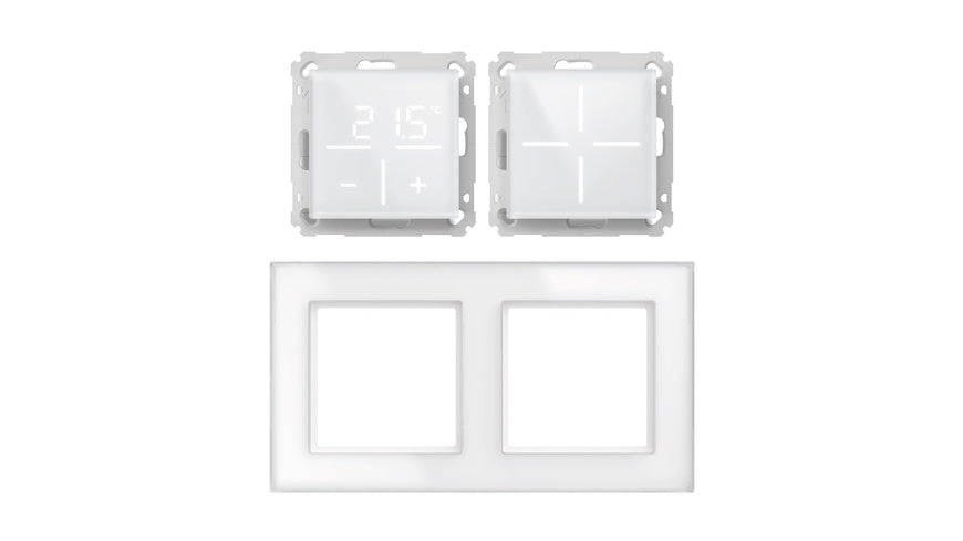 Homematic IP Smart Home Set Glasserie Weiß, Glastaster, Thermostat, 2-Fach Rahmen