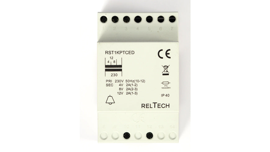 RELTECH Sicherheitstransformator RST1PTCED, 4-8-12V~/2A