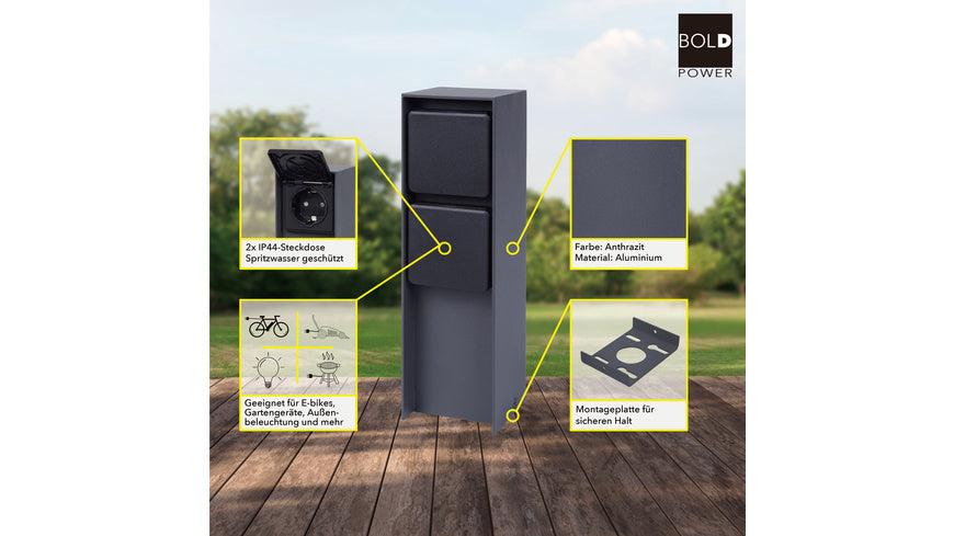 ABANO Steckdosensäule 2-fach, Aluminium, IP44, Anthrazit