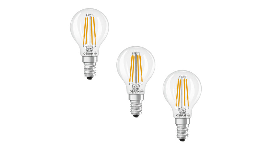 Osram LED Base Classic P 60 Filament, 5,5 W, 806 lm, E14, warmweiß, klar, 3er Pack