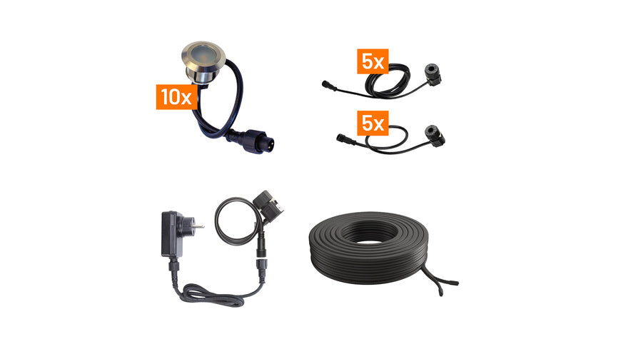 Die Bold Set 24V-Garten Bodeneinbauleuchten, 10 Leuchten