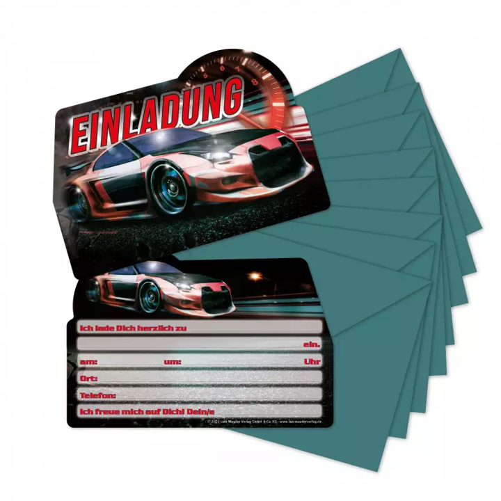 Rennwagen Stanzkarten Einladungs - Set