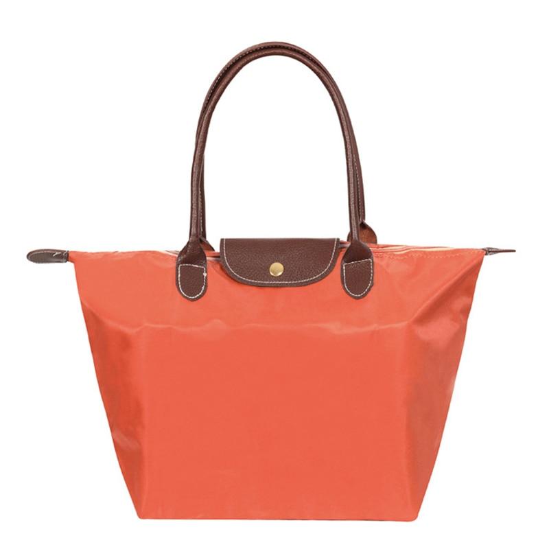Neue Nylon Strand Tote Tasche Mode Frauen Handtasche Tote Oxford Schulter Taschen Weibliche Wasserdichte Knödel Falten Einkaufstasche 2024 L orange