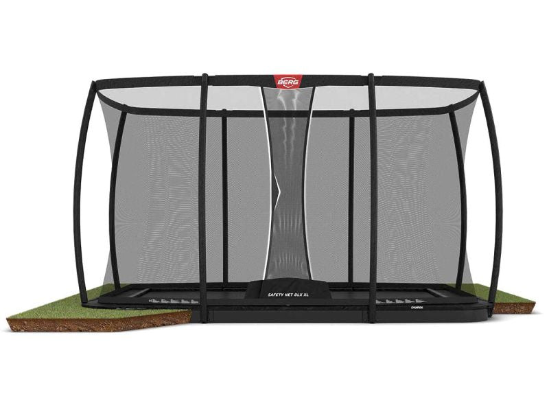 BERG Trampolin Ultim Champion FlatGround 500 Black inkl. Sicherheitsnetz Deluxe XL
