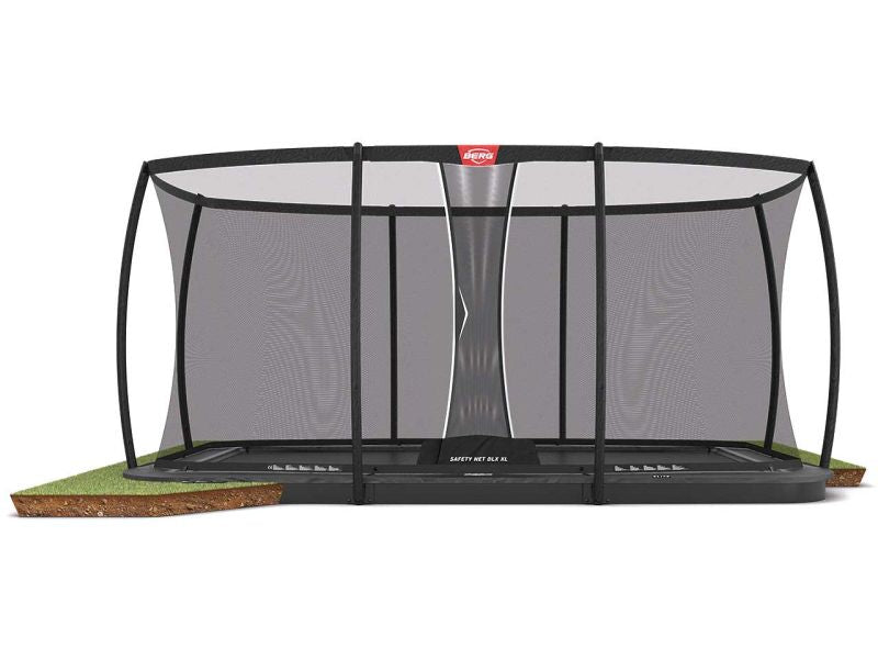 BERG Trampolin Ultim Elite FlatGround 500 Grey mit AirFlow Pro inkl. Sicherheitsnetz Deluxe XL