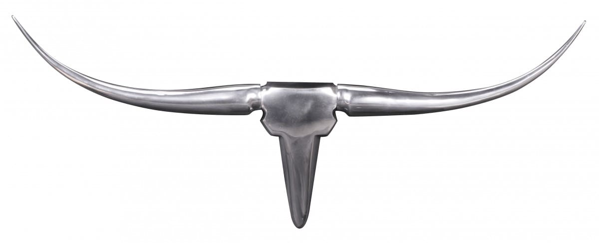 Bull Geweih S Wanddekoration 74cm breit Alu Aluminium silber Aluminiumdekoration Wandgeweih Designdekoration