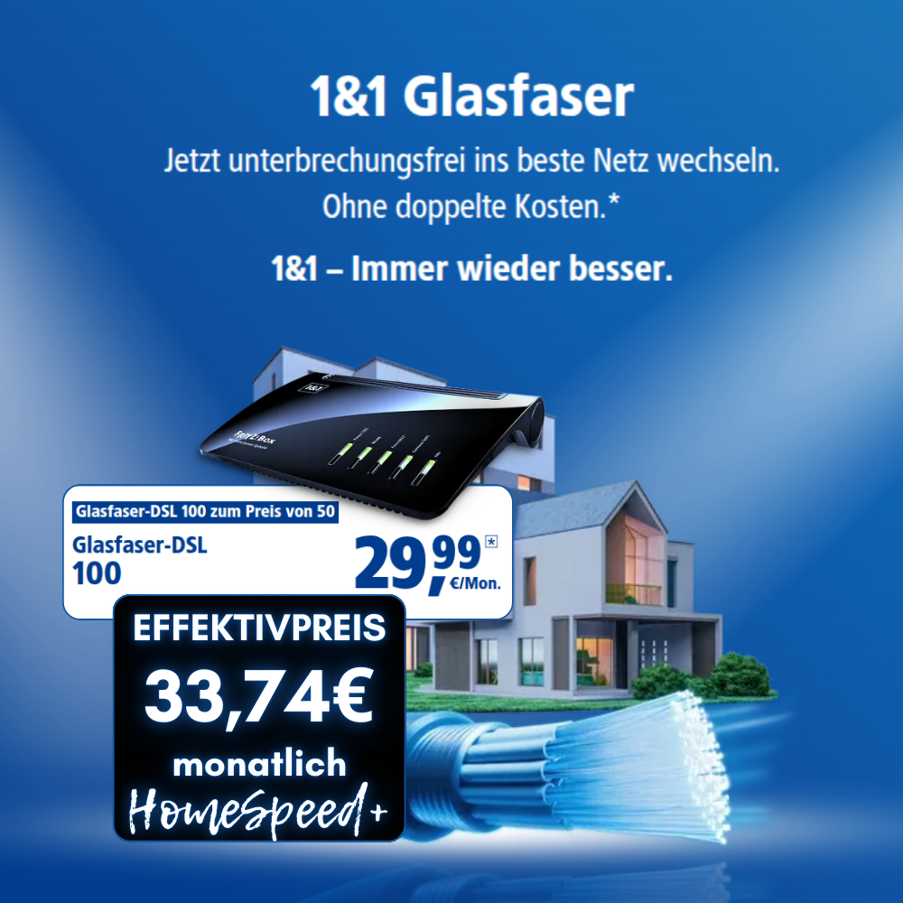 1&1 Glasfaser / DSL + 100€ Shopping-Power