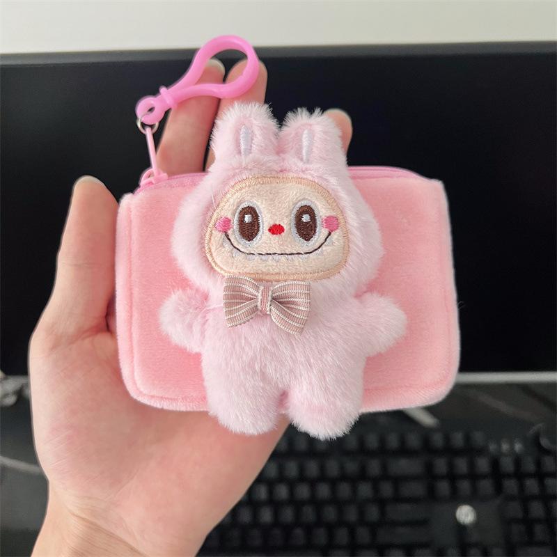 Cartoon Labubu Hase Wechselgeldbörse Kartenetui Niedlich mit Schlüsselanhänger Hängebeutel Mini Kleine Tasche Tragbar Handgepäck rosa