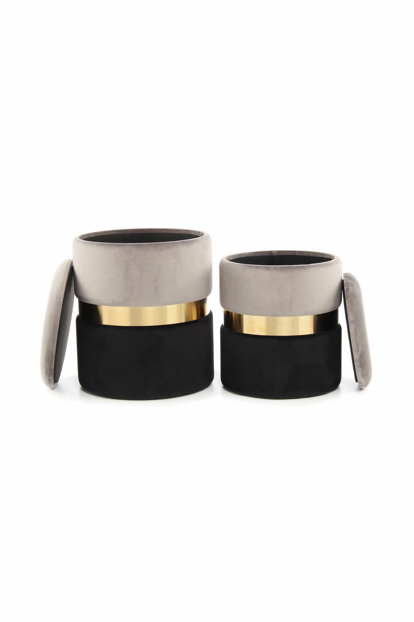 Hocker Zora 125 2er-Set Grau / Gold / Schwarz