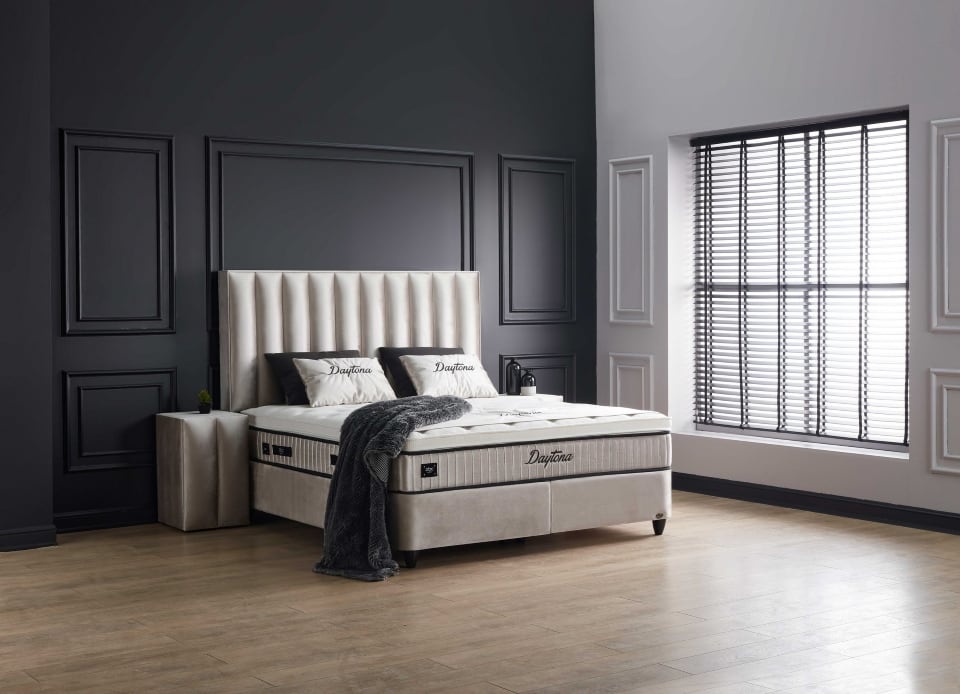 Boxspringbett Daytona von ABC Bedding: Luxuriöser Schlafkomfort in Beige mit integriertem Bettkasten und Mikrofaser-Microvelours-Material