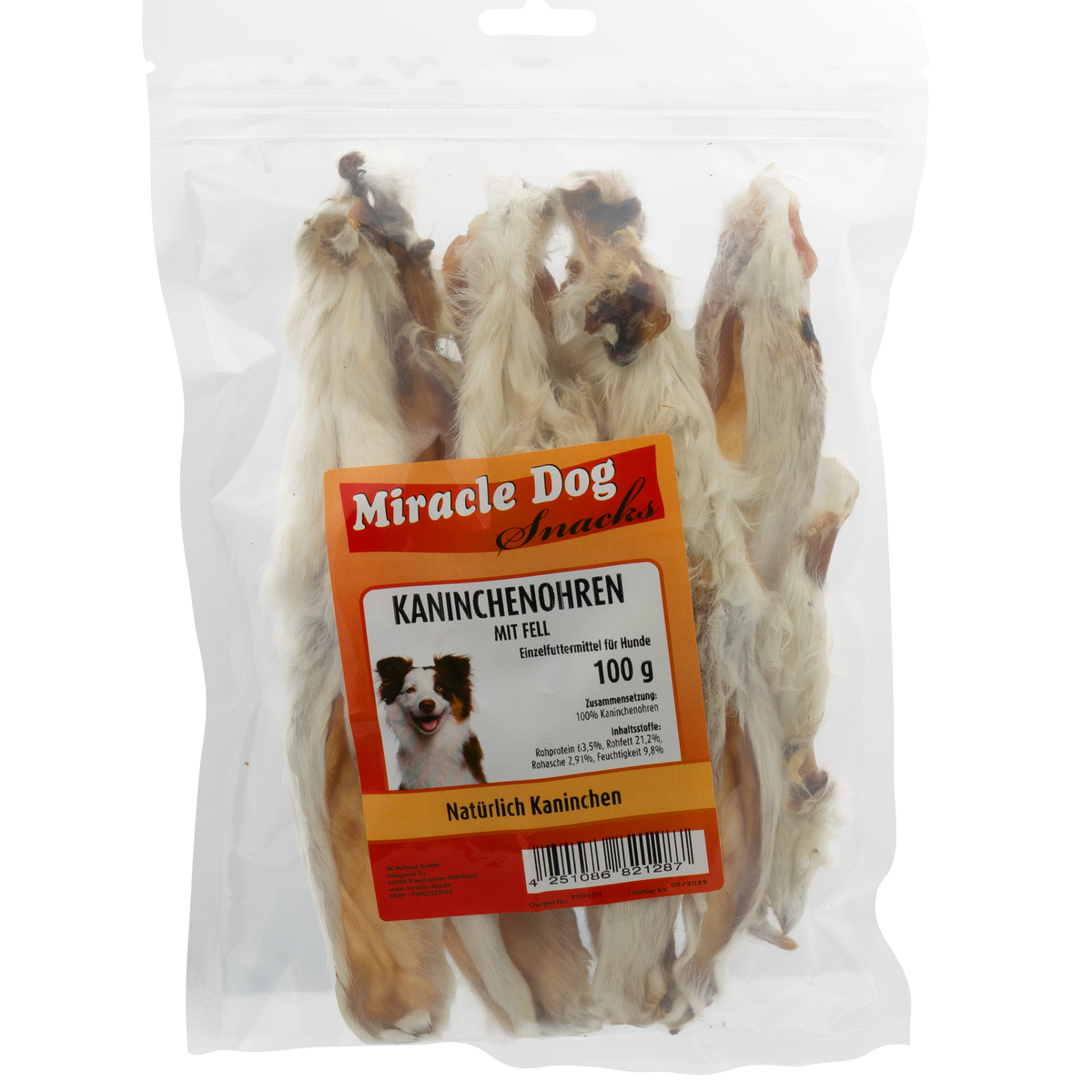 Miracle Dog Kaninchenohren mit Fell 100g - 20er Pack