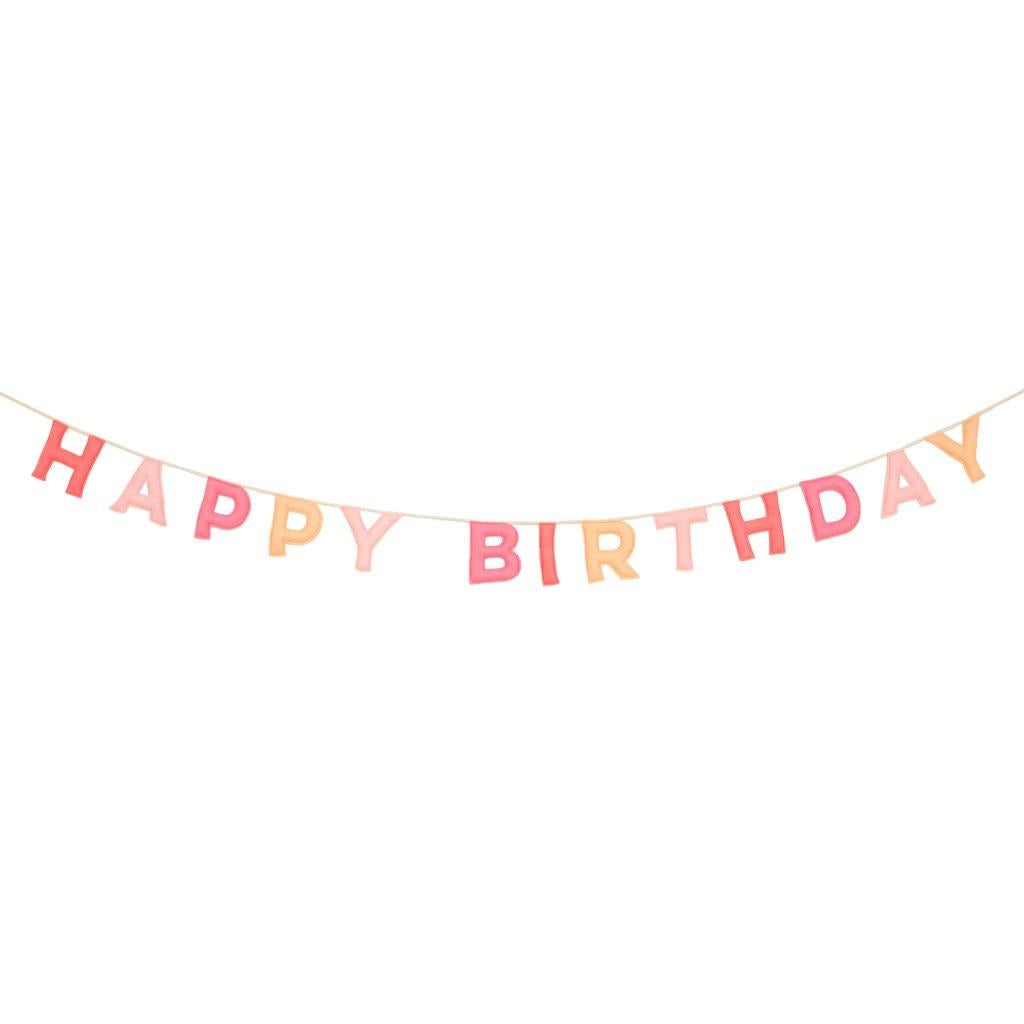 Stoffgirlande Happy Birthday pink