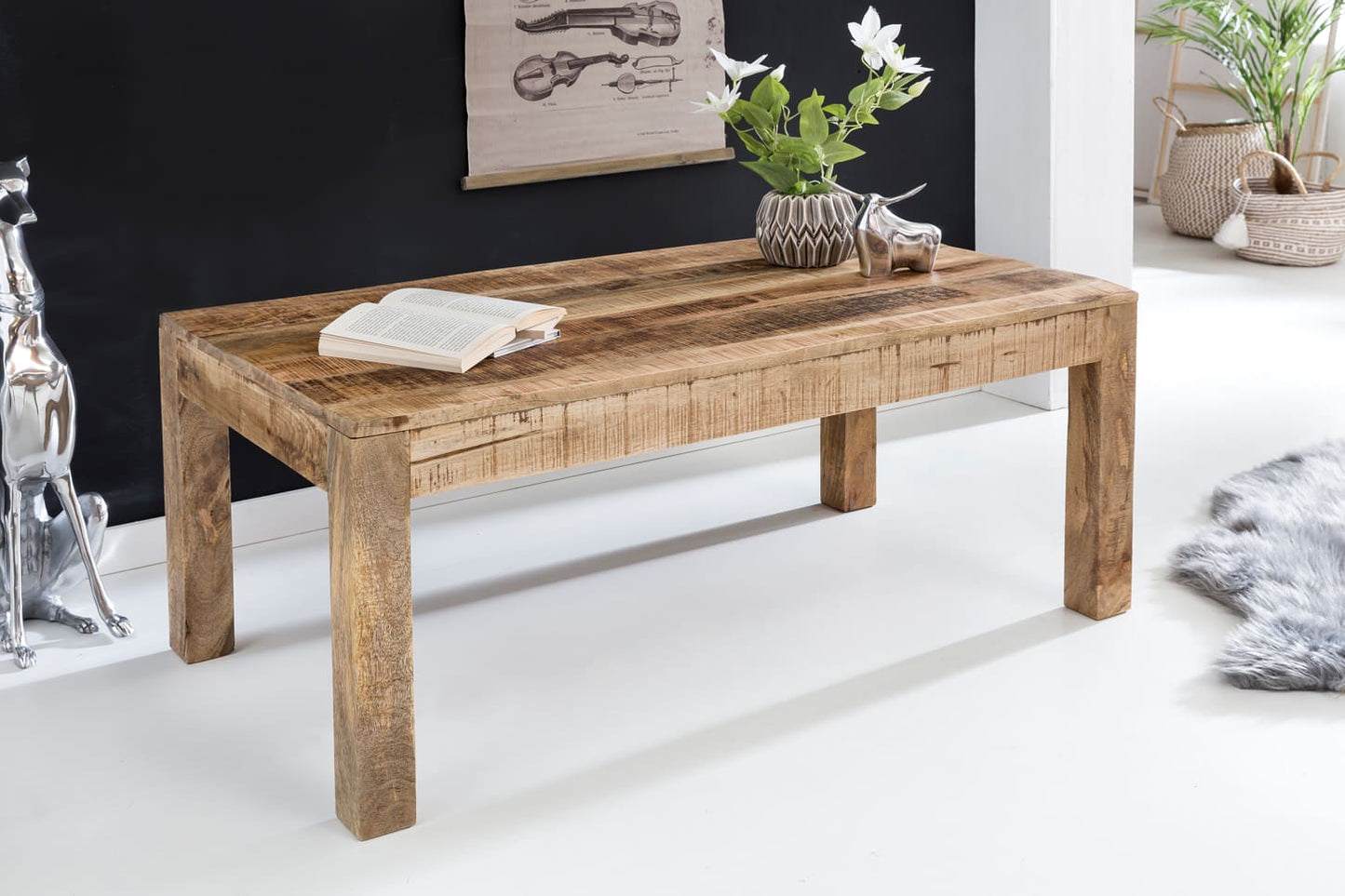 Couchtisch 110 x 60 x 47 cm Massiv-Holz Mango Natur