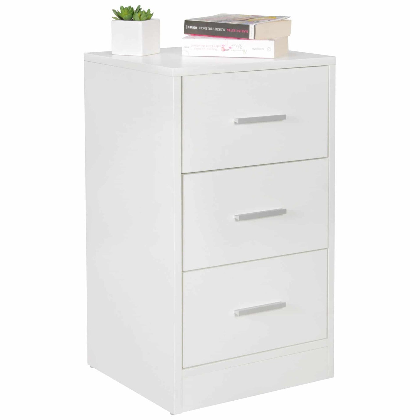 Nachtkonsole FOGGIA Holz Nachttisch modern mit 3 Schubladen weiss