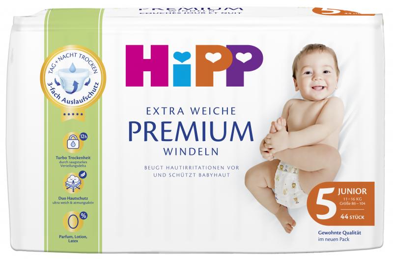 Hipp Extra Weiche Premium Windeln Größe 5 - Junior 11-16kg