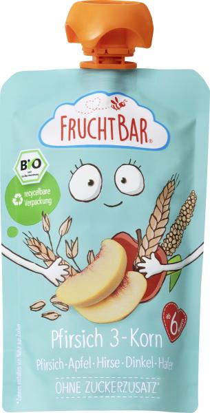 FruchtBar Bio Quetschie Fruchtpüree Pfirsich 3-Korn Pfirsich-Apfel-Hirse-Dinkel-Hafer