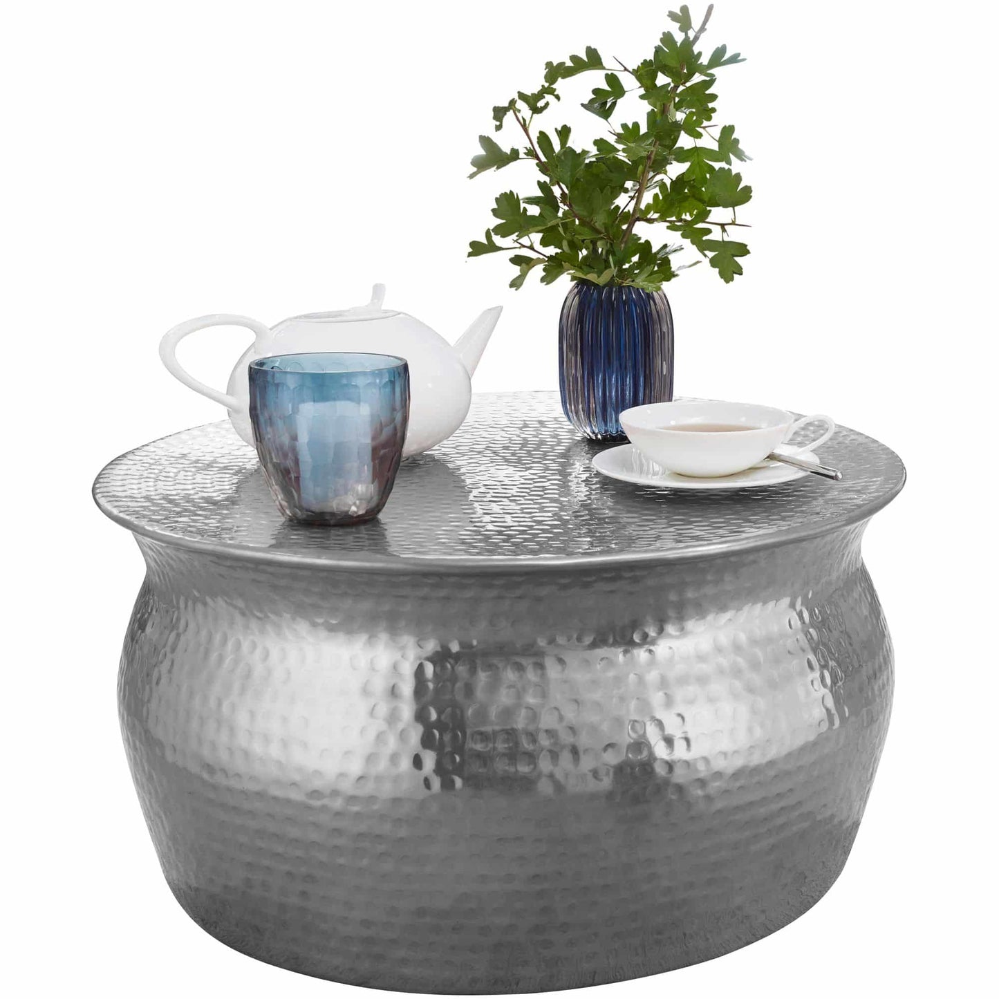 Couchtisch 60x30,5x60cm Aluminium Silber Beistelltisch orientalisch rund