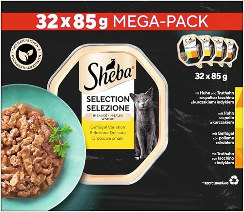 SHEBA Adult Katzenfutter nass - 32x85g Schalen - Geflügel in Sauce - Großpackung