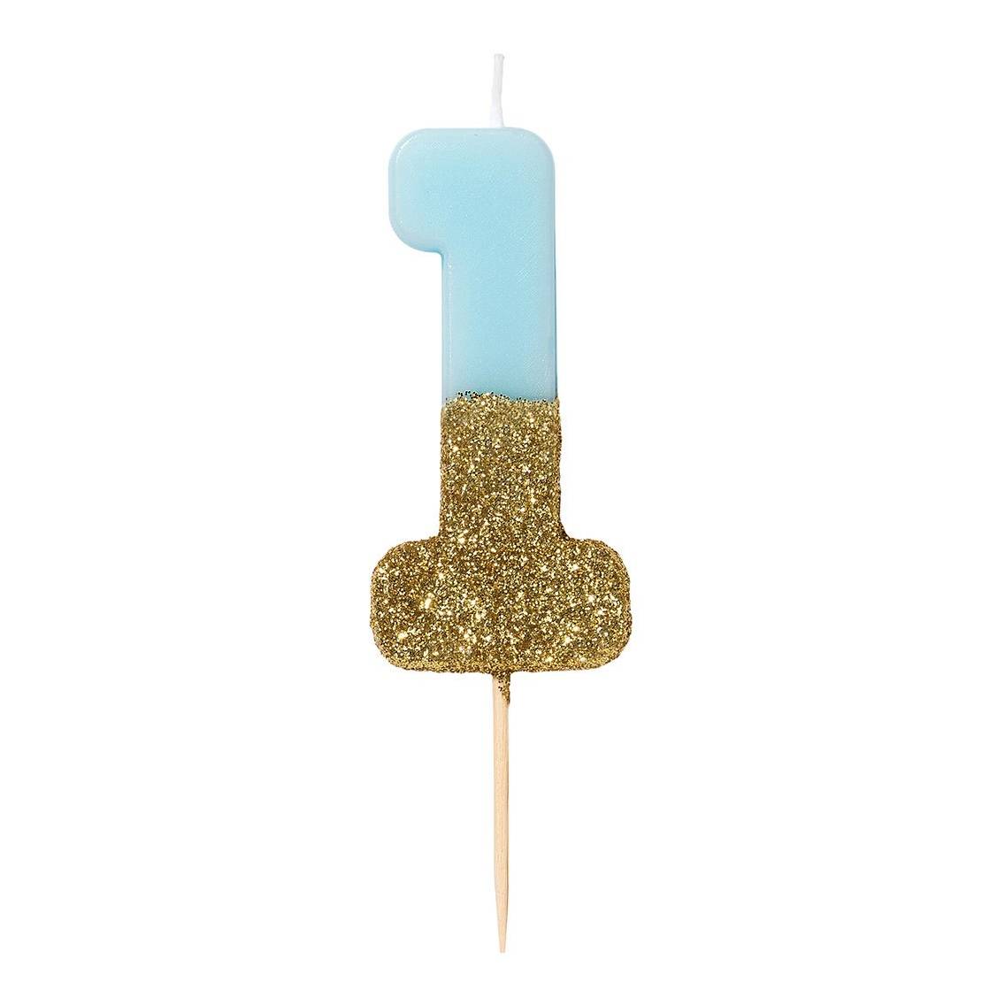 Zahlenkerze hellblau/gold 1