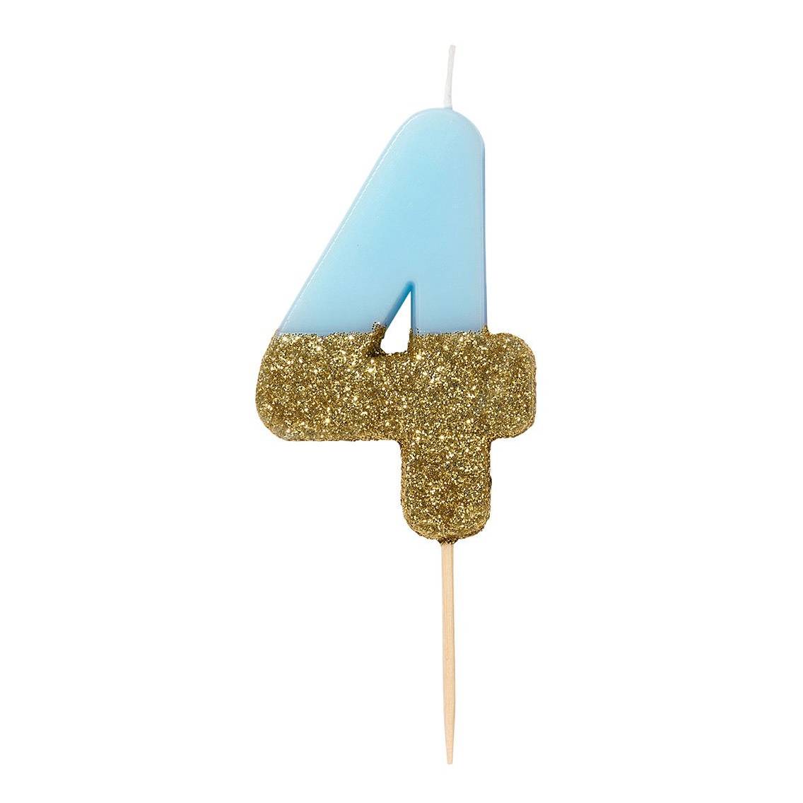 Zahlenkerze hellblau/gold 4