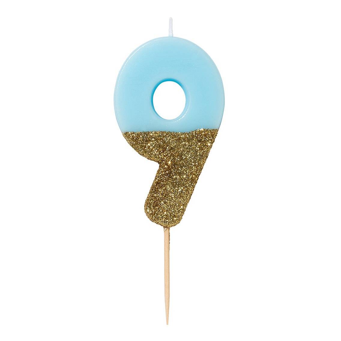 Zahlenkerze hellblau/gold 9