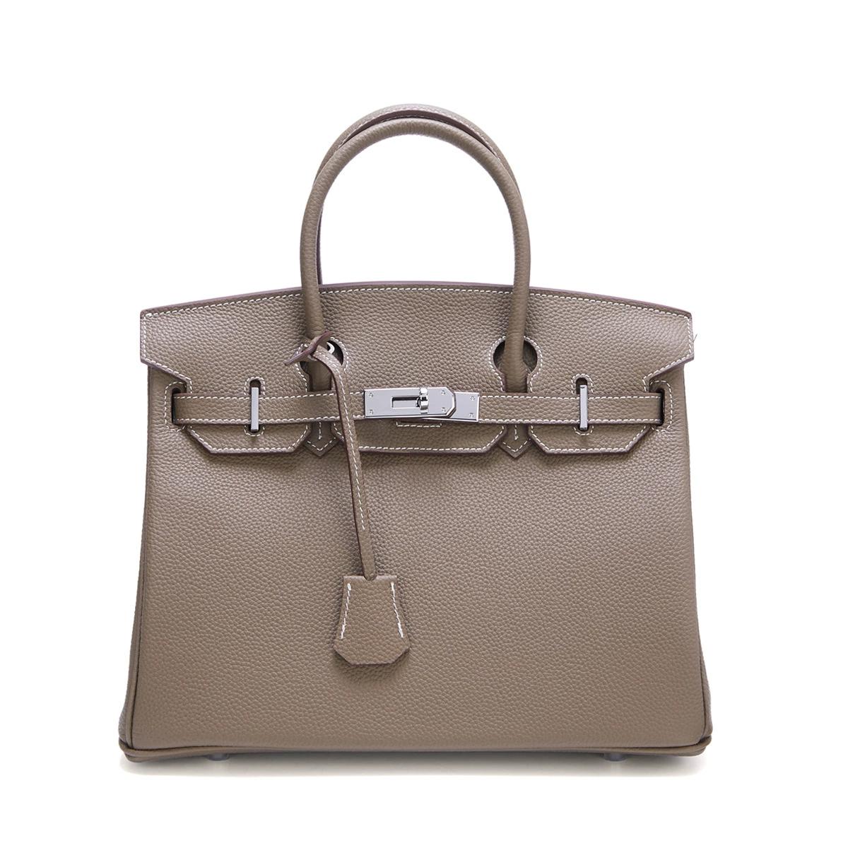 Neue Tasche aus Platin mit silberner Schnalle aus Metall, echtes Leder, große Kapazität, handliche Damentasche, Umhängetasche aus Rindsleder mit Litschi-Muster 35x18x25cm without shoulder strap khaki