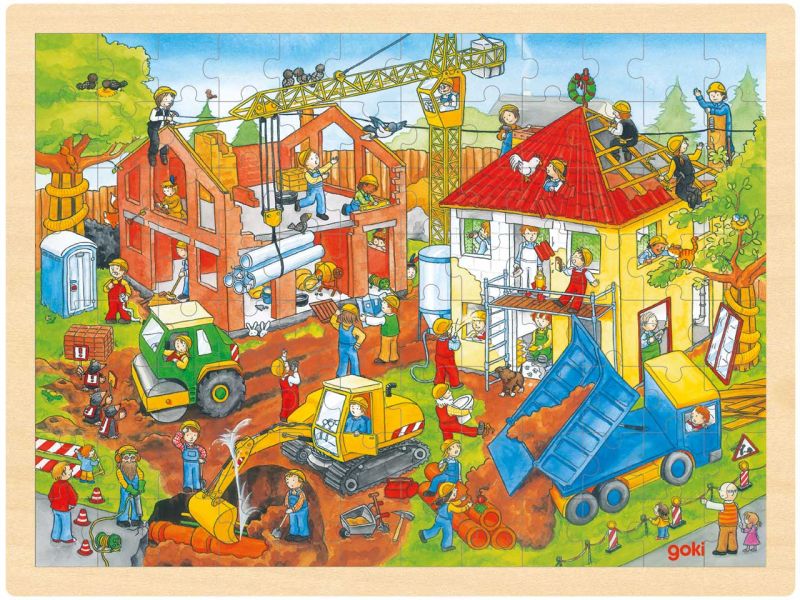 goki Einlegepuzzle »Baustelle«, Holz, 96 Teile
