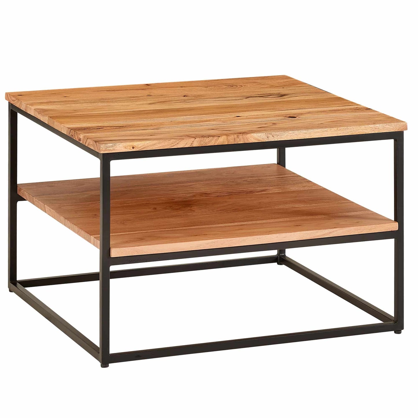 Couchtisch 60x60x41 cm Massivholz Metall Sofatisch Wohnzimmertisch Akazie