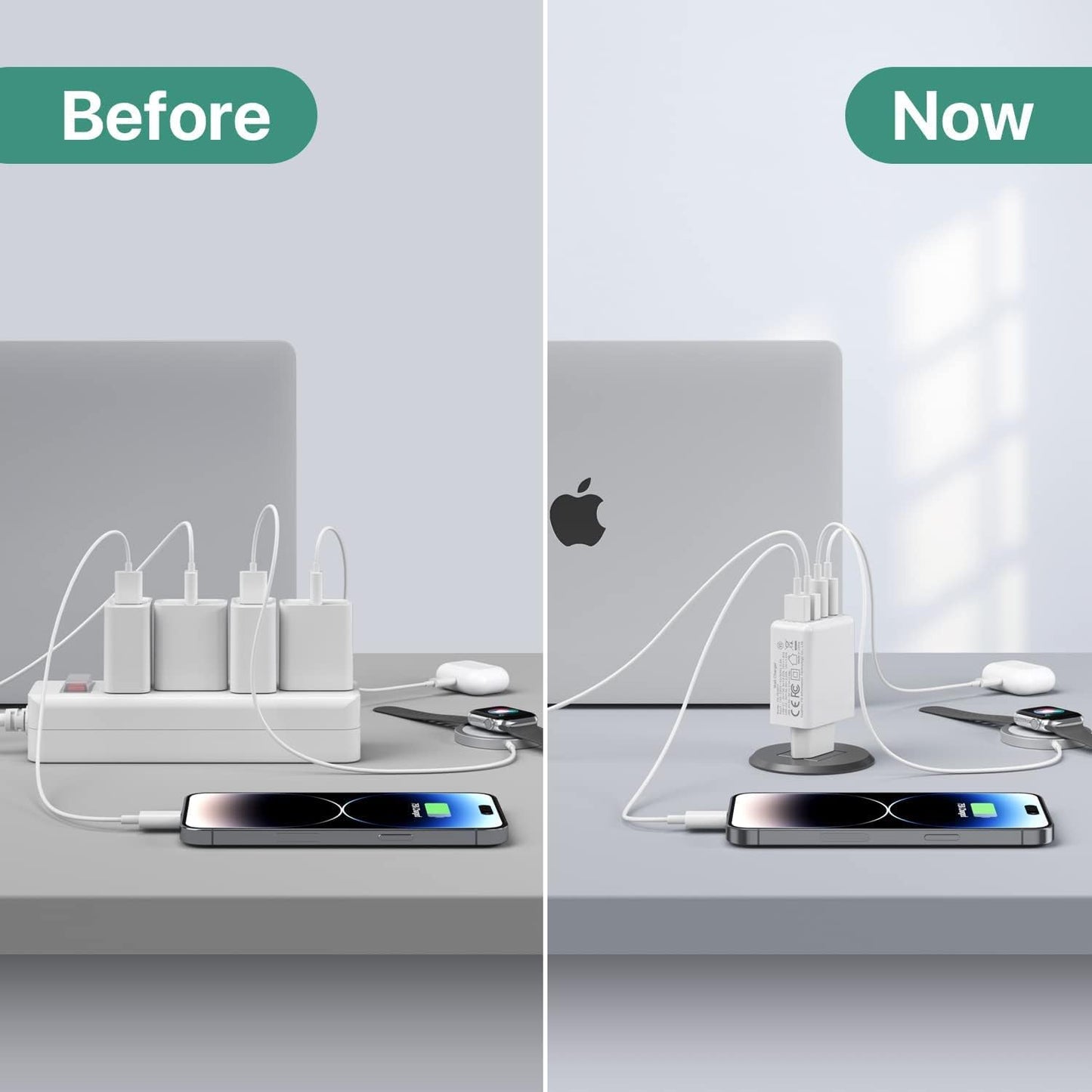 2 x USB C Ladegerät 40W, 4-Port USB C Ladegerät Block, Schnellladeblock