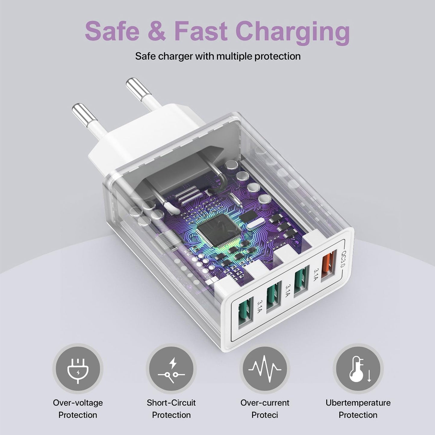2 x USB C Ladegerät 40W, 4-Port USB C Ladegerät Block, Schnellladeblock