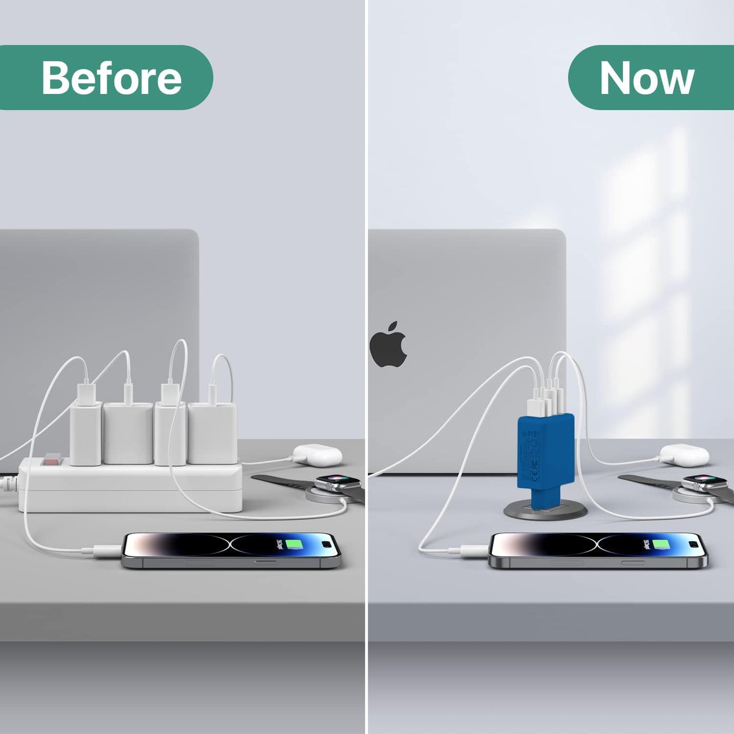 2 x USB C Ladegerät 40W, 4-Port USB C Ladegerät Block, Schnellladeblock