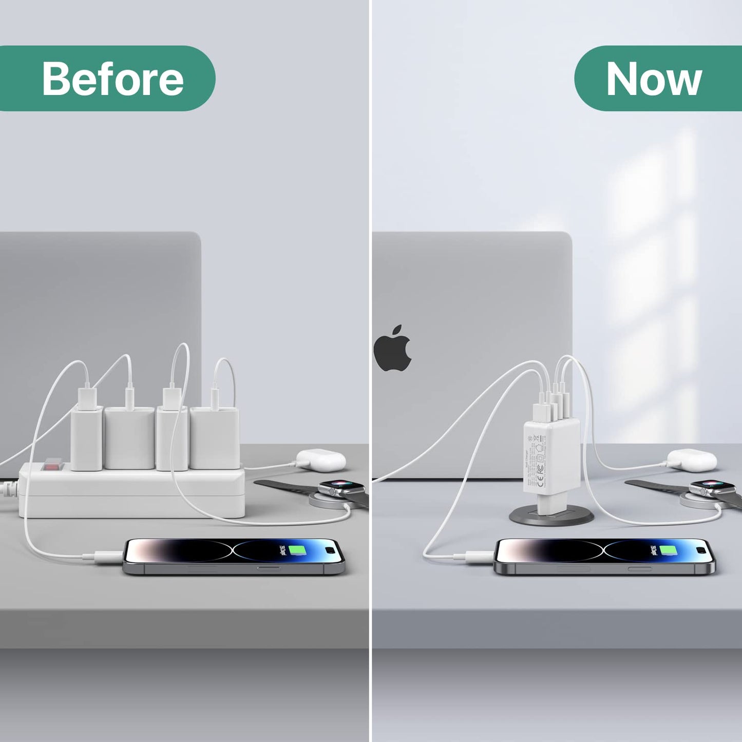 2 x USB C Ladegerät 40W, 4-Port USB C Ladegerät Block, Schnellladeblock