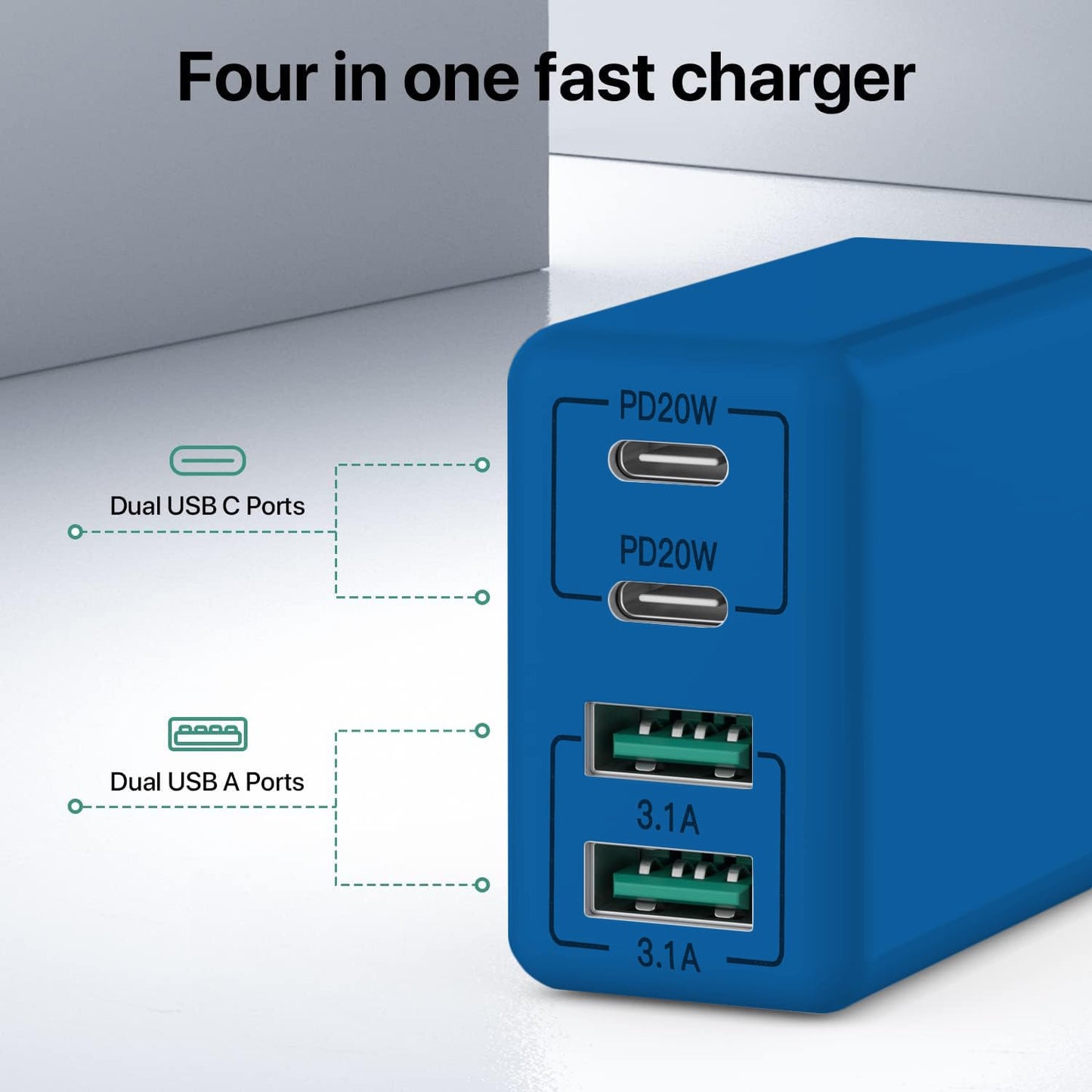 2 x USB C Ladegerät 40W, 4-Port USB C Ladegerät Block, Schnellladeblock
